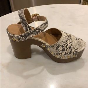 snakeskin wedges with gold details